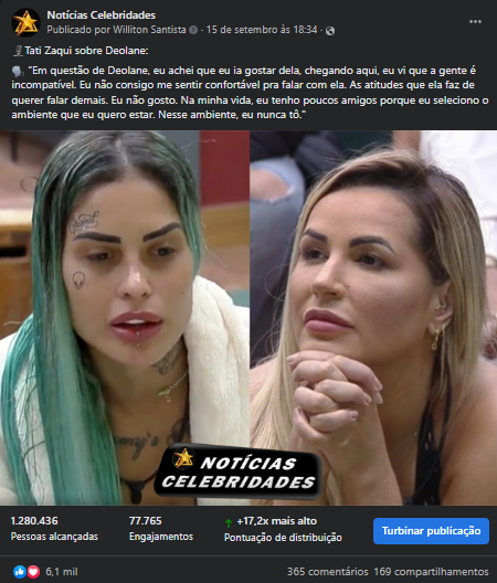 Resultados da Postagem em Notícias Celebridades